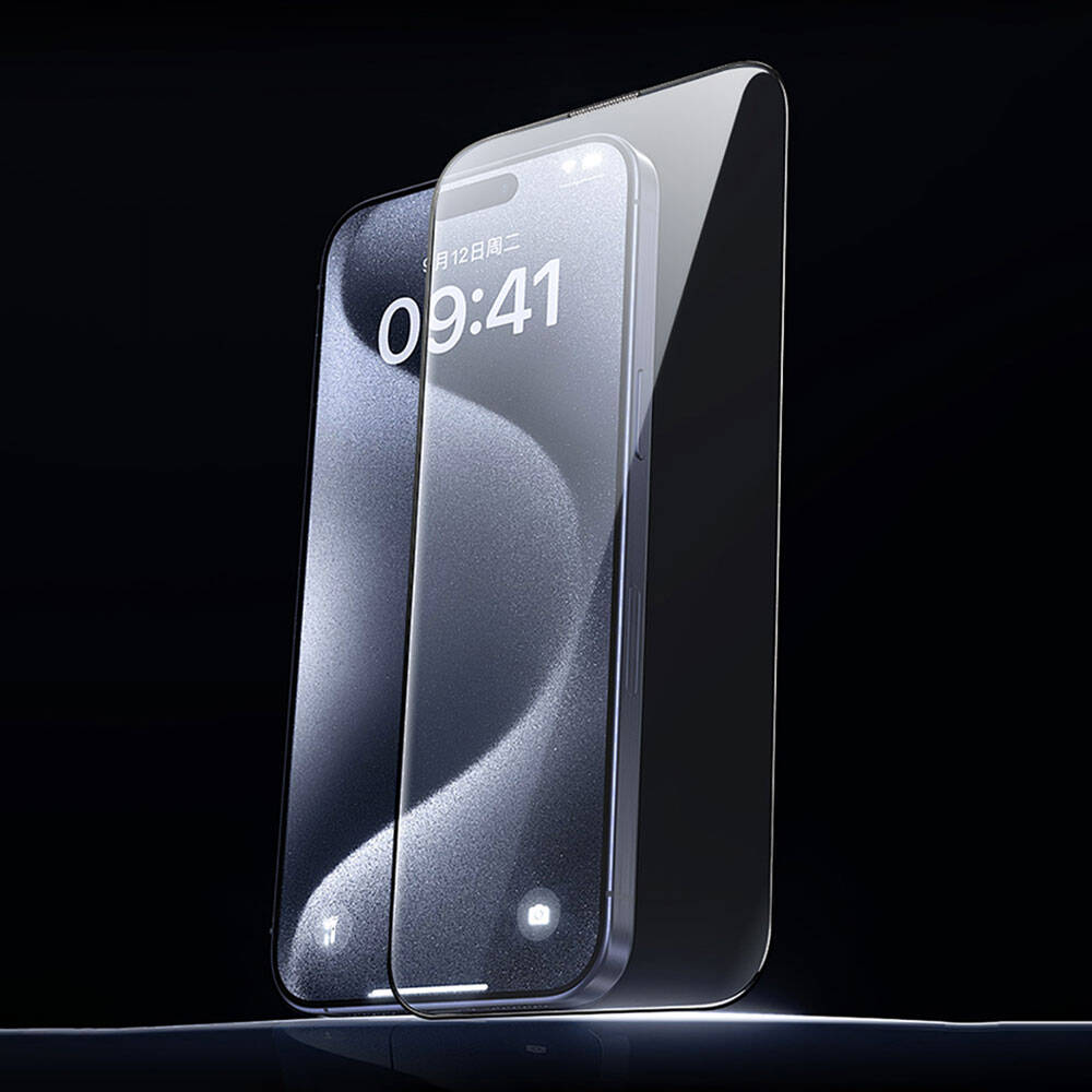 iPhone 15 Wiwu GT-008 Polimer Oleofobik Kaplama Şeffaf Pürüzsüz Temperli Cam Ekran Koruyucu 10'lu Paket Siyah
