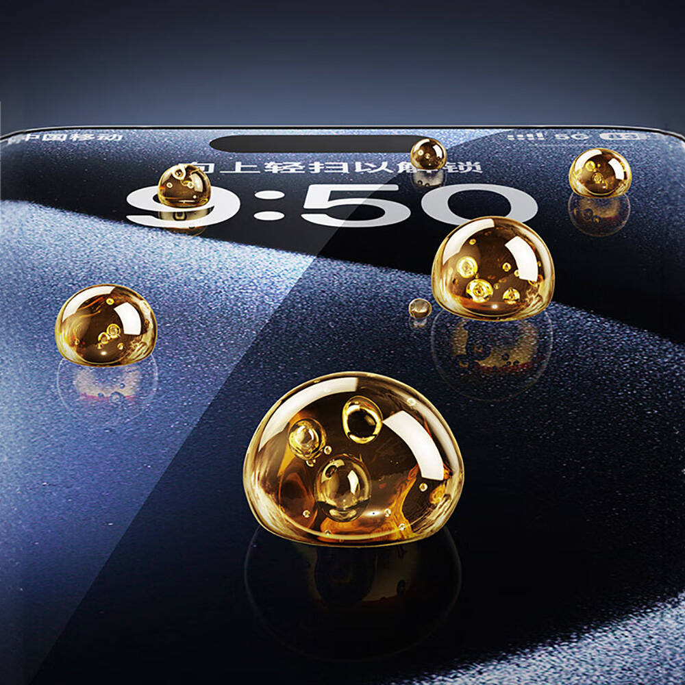 iPhone 15 Wiwu SQ-008 Oleofobik Easy Install Darbeye Karşı Dayanıklı Temperli Cam Ekran Koruyucu + Kolay Uygulama Aparatlı Siyah