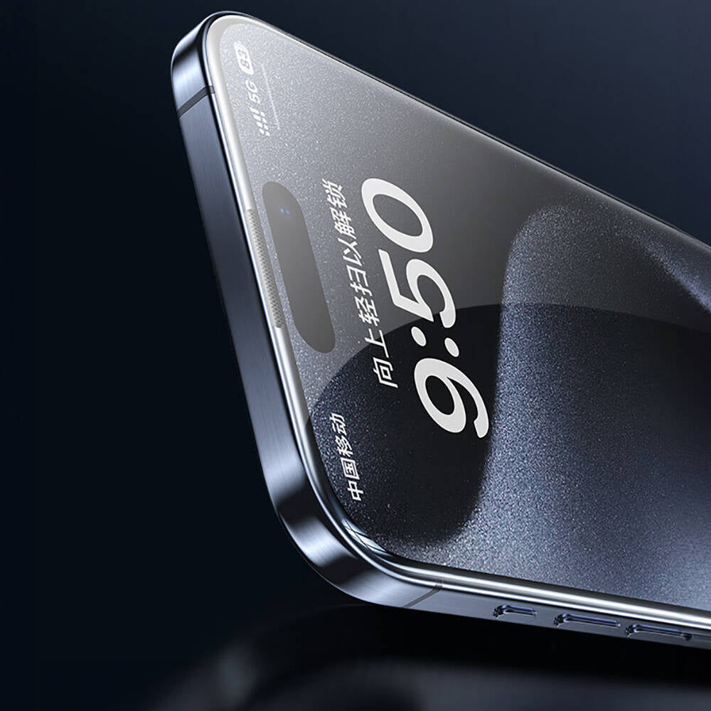 iPhone 15 Wiwu SQ-008 Oleofobik Easy Install Darbeye Karşı Dayanıklı Temperli Cam Ekran Koruyucu + Kolay Uygulama Aparatlı Siyah