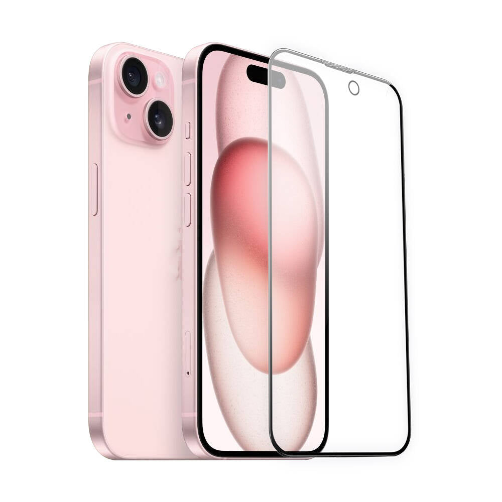 iPhone 15 Wiwu Wi-IP002 2in1 Temperli Cam Ahize Toz Önleyici Ekran Koruyucu ve Kamera Lens Koruyucu Set Siyah