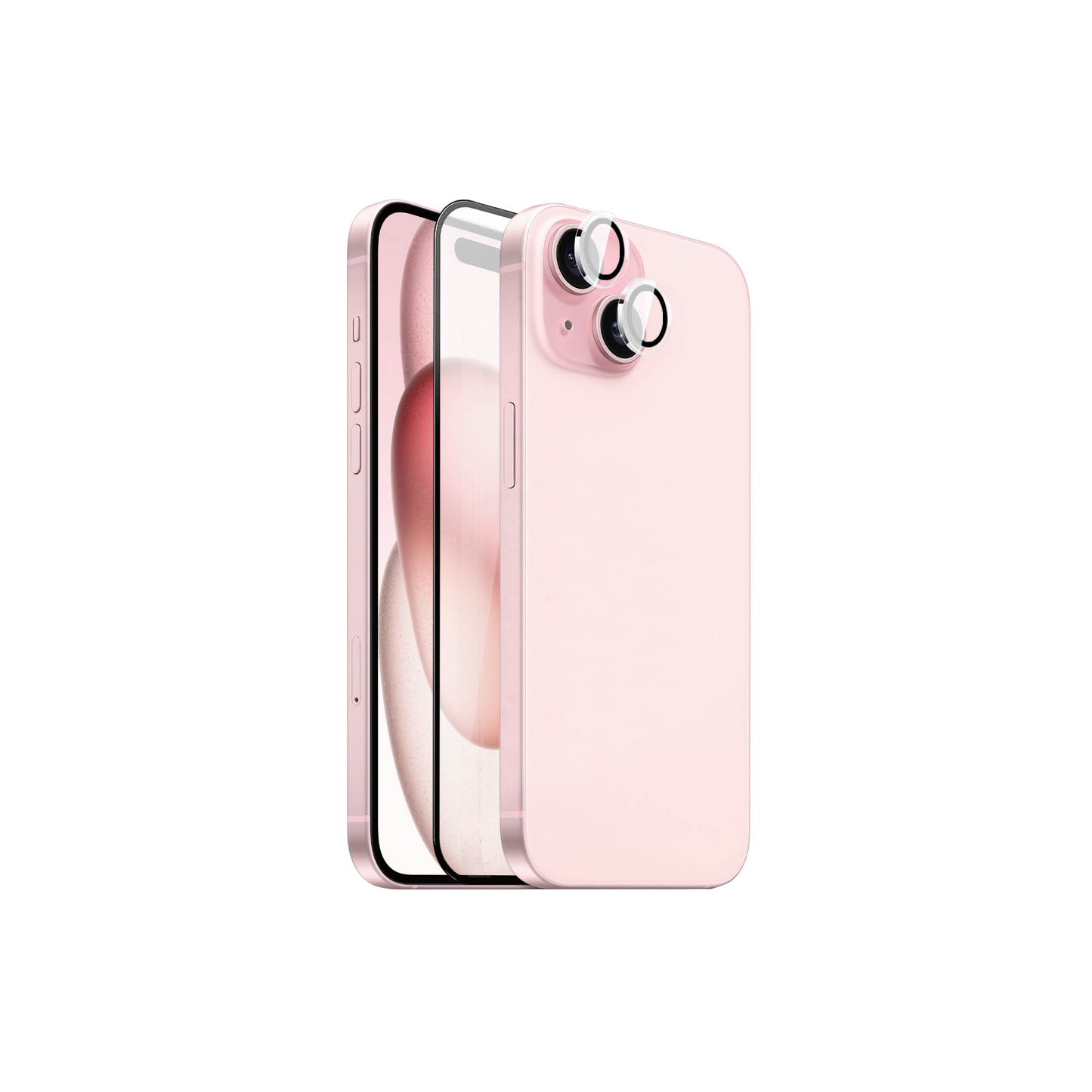 iPhone 15 Wiwu Wi-IP002 2in1 Temperli Cam Ahize Toz Önleyici Ekran Koruyucu ve Kamera Lens Koruyucu Set Siyah