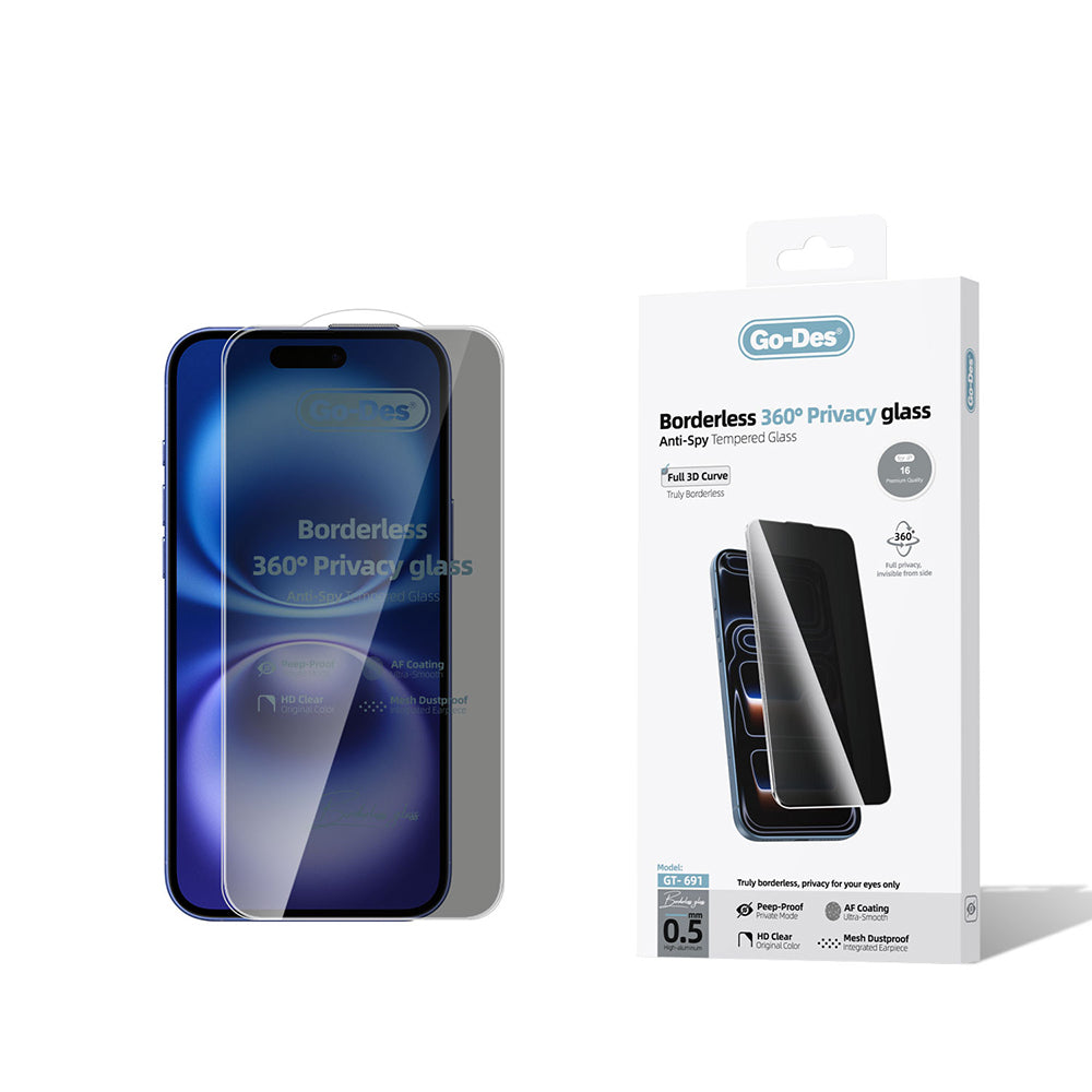 Apple iPhone 16 Go Des AF Borderless Privacy Temperli Cam Ekran Koruyucu
