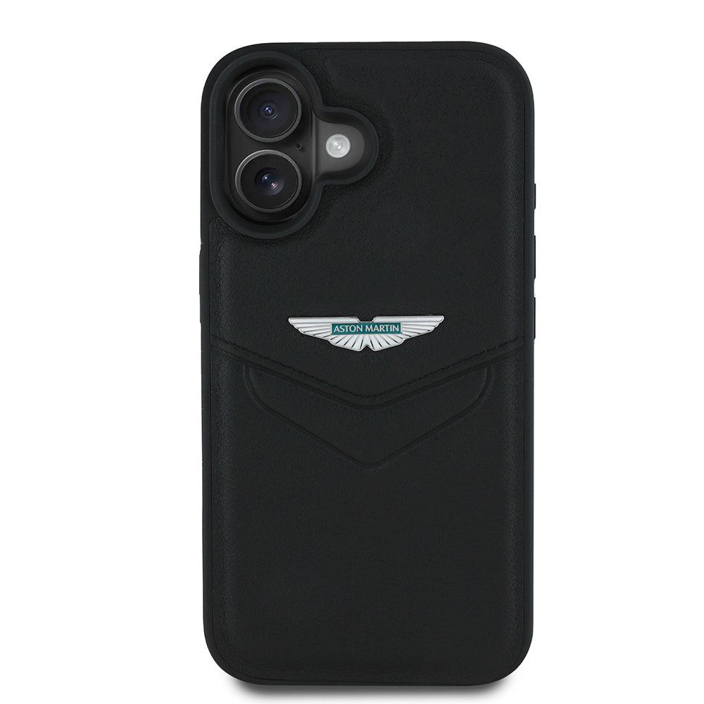 Apple iPhone 16 Kılıf Aston Martin Orjinal Lisanslı Victory Dizayn PU Deri Metal Logolu Kapak