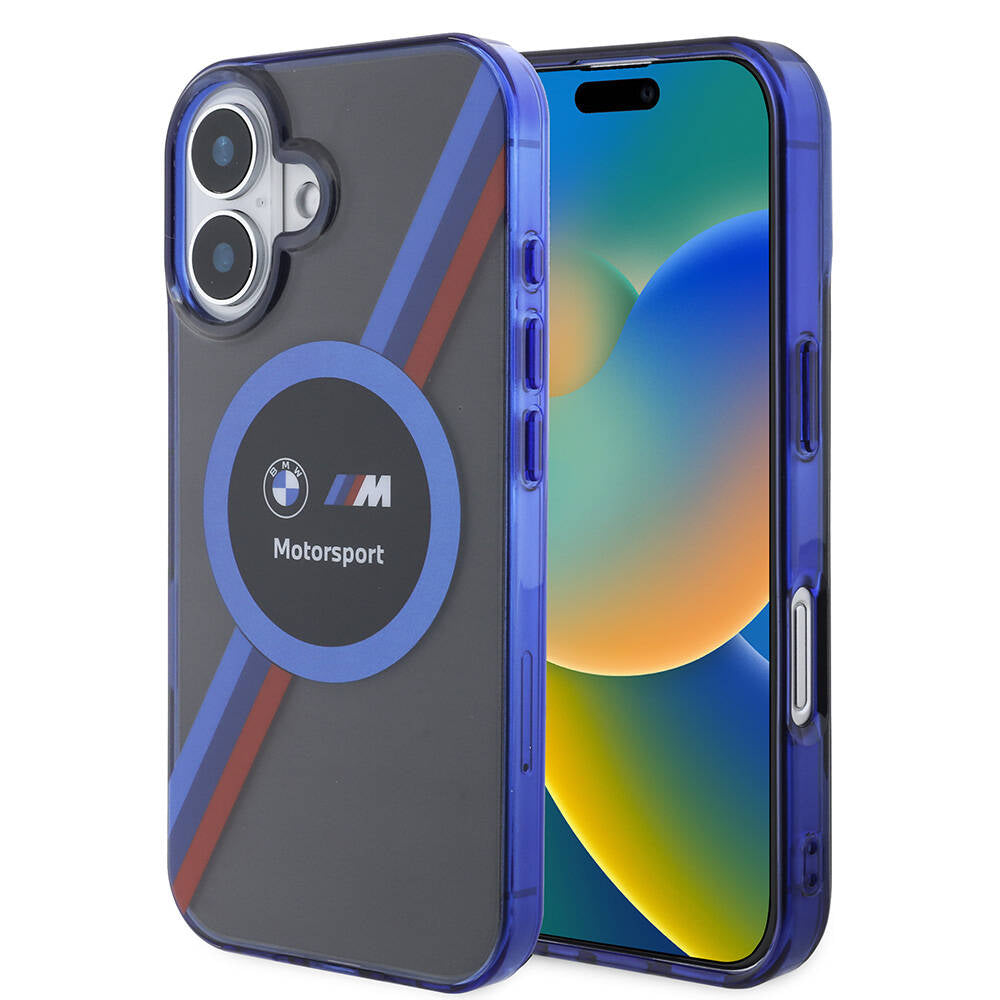 iPhone 16 Kılıf BMW Orjinal Lisanslı M Logolu Üç Renk Çizgili Motorsport Circle Kılıf Siyah