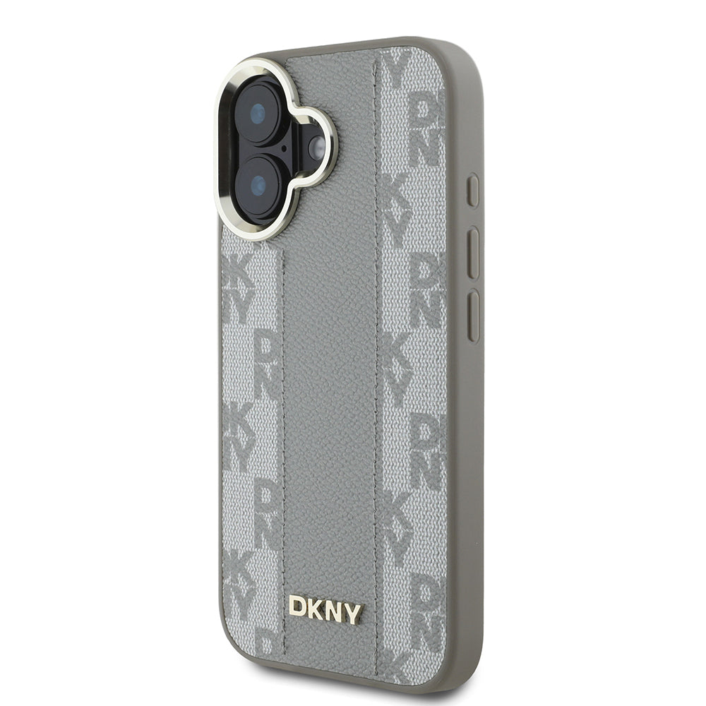 iPhone 16 Kılıf DKNY Orjinal Lisanslı Magsafe Şarj Özellikli 3D Yazılı Checkered Pattern Kılıf Siyah