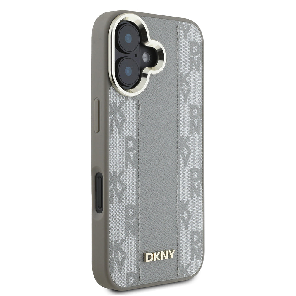 iPhone 16 Kılıf DKNY Orjinal Lisanslı Magsafe Şarj Özellikli 3D Yazılı Checkered Pattern Kılıf Siyah