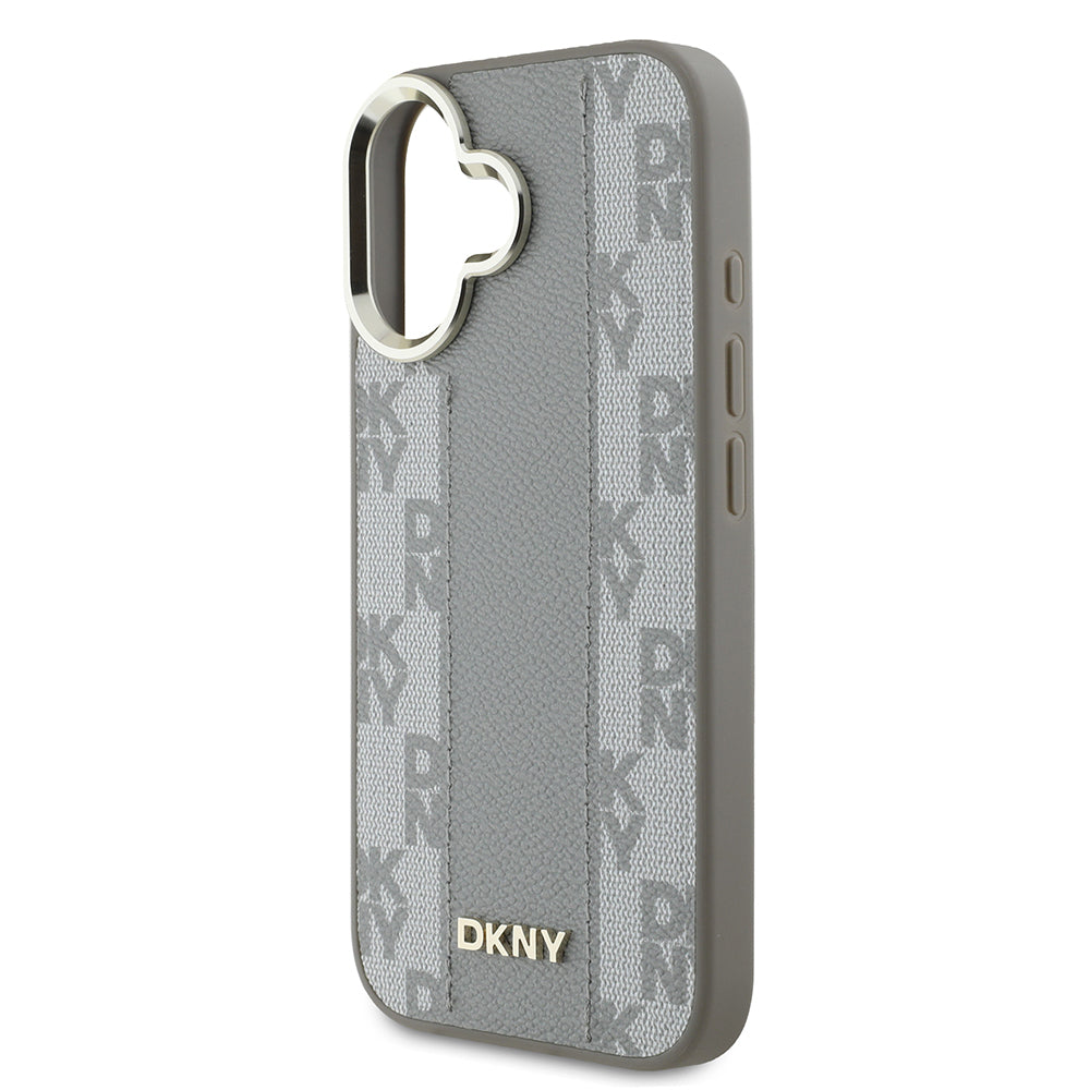 iPhone 16 Kılıf DKNY Orjinal Lisanslı Magsafe Şarj Özellikli 3D Yazılı Checkered Pattern Kılıf Siyah