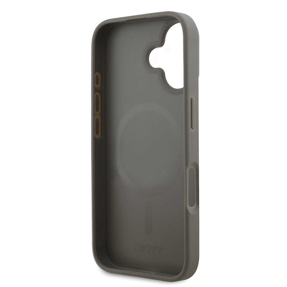 iPhone 16 Kılıf DKNY Orjinal Lisanslı Magsafe Şarj Özellikli 3D Yazılı Checkered Pattern Kılıf Bej