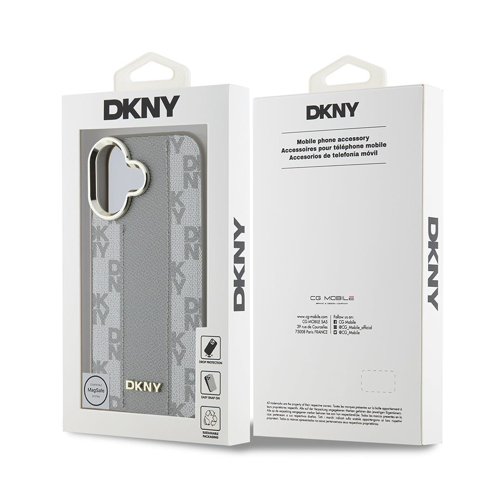 iPhone 16 Kılıf DKNY Orjinal Lisanslı Magsafe Şarj Özellikli 3D Yazılı Checkered Pattern Kılıf Siyah