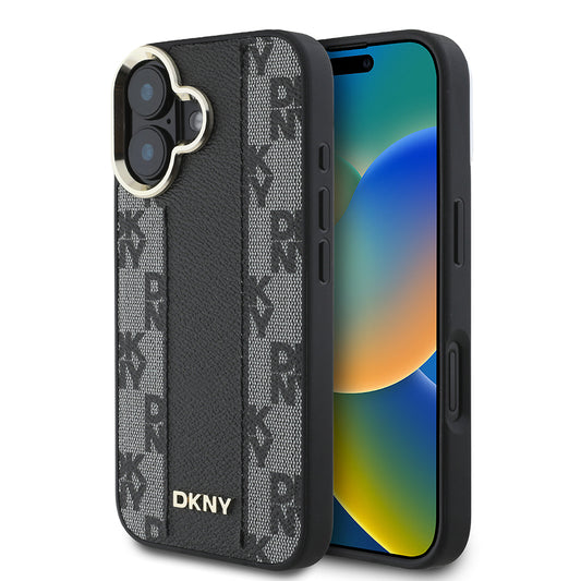 iPhone 16 Kılıf DKNY Orjinal Lisanslı Magsafe Şarj Özellikli 3D Yazılı Checkered Pattern Kılıf Siyah