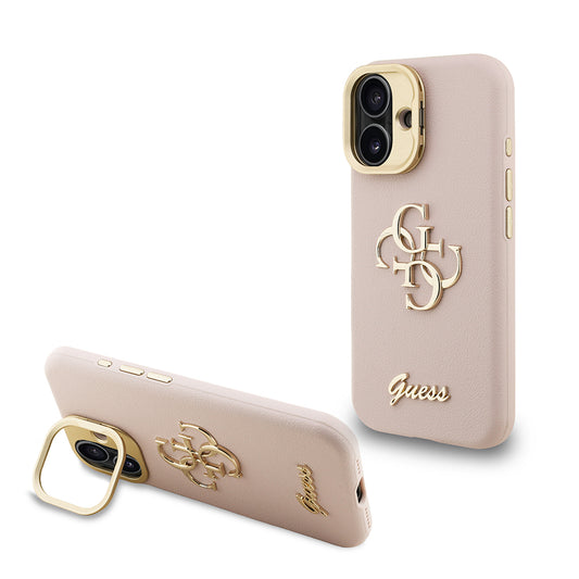 Apple iPhone 16 Kılıf Guess Orjinal Lisanslı Grained Yazı Logolu Kamera Standlı Kapak Siyah