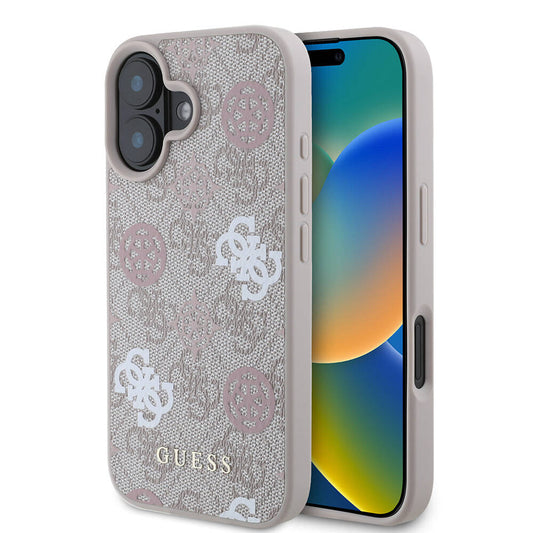 Apple iPhone 16 Kılıf Guess Orjinal Lisanslı M-safe Şarj Özellikli 4G Desenli Yazı Logolu Peony Kapak