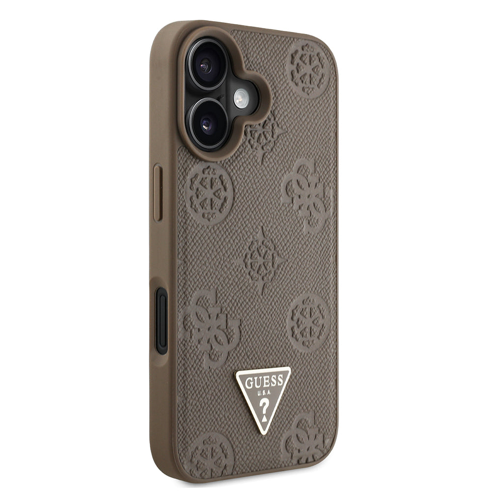 Apple iPhone 16 Kılıf Guess Orjinal Lisanslı M-safe Şarj Özellikli Sıcak Baskılı Üçgen Logolu PU Deri Peony Kapak Pembe