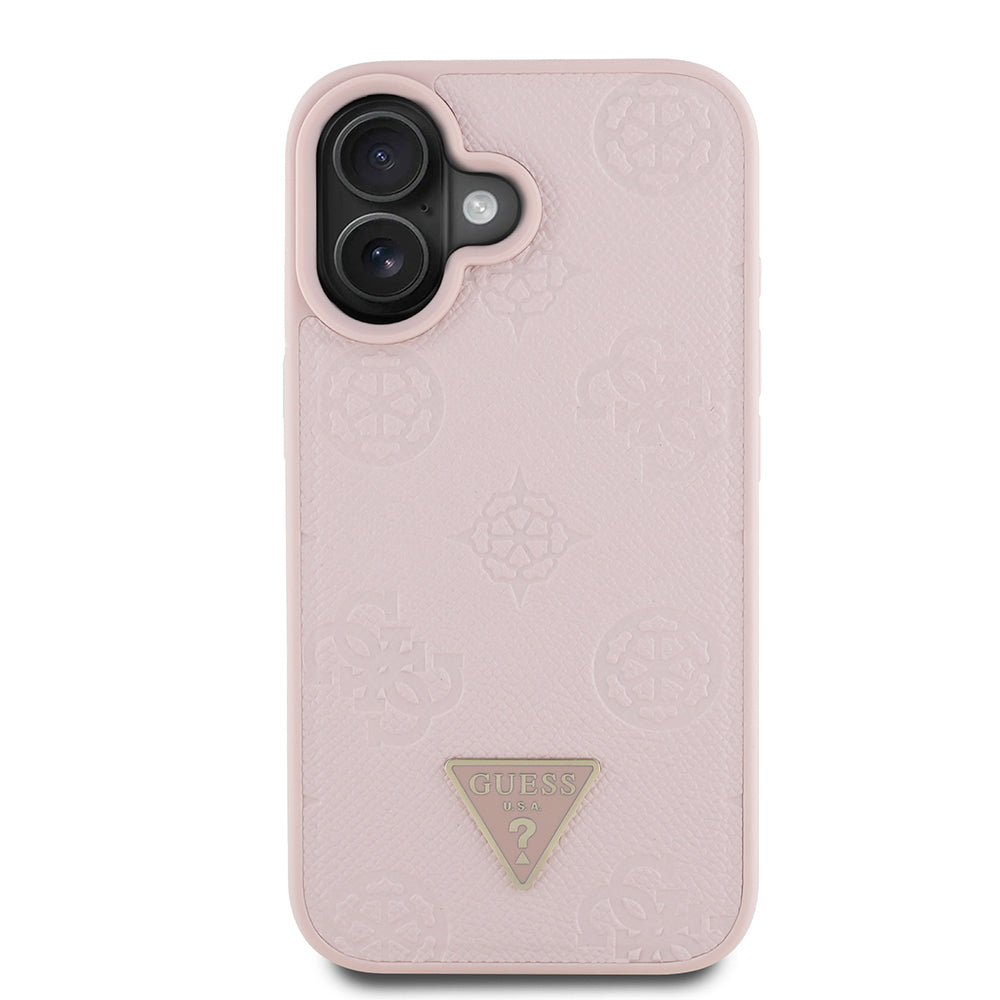 Apple iPhone 16 Kılıf Guess Orjinal Lisanslı M-safe Şarj Özellikli Sıcak Baskılı Üçgen Logolu PU Deri Peony Kapak