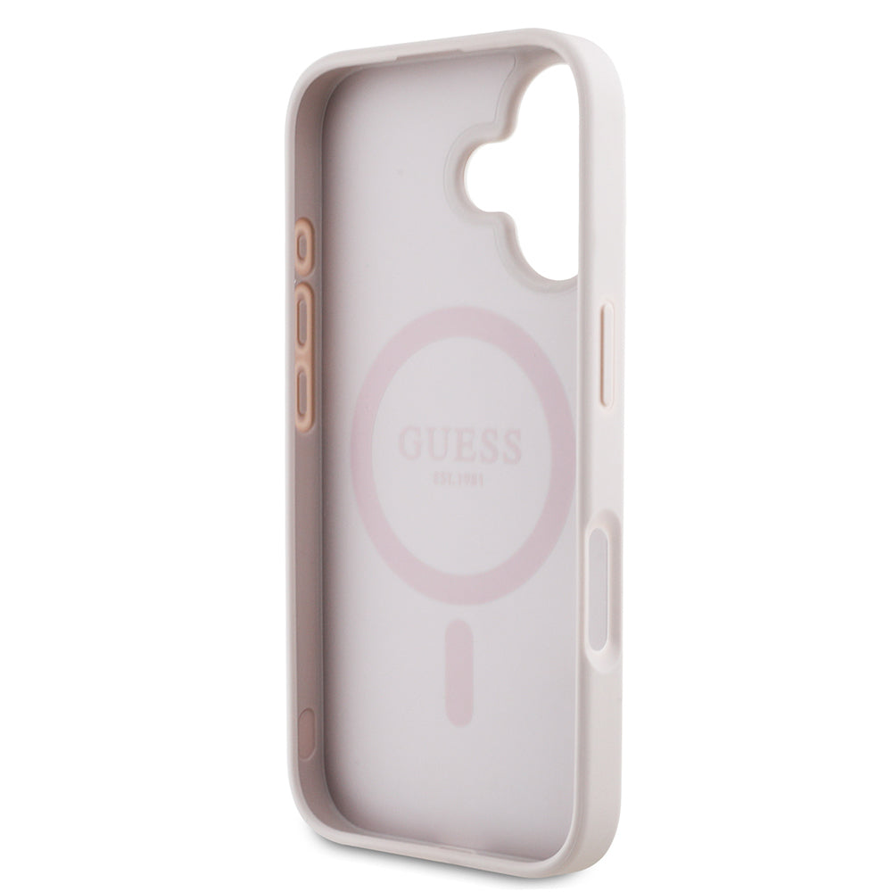 Apple iPhone 16 Kılıf Guess Orjinal Lisanslı M-safe Şarj Özellikli Yazı Logolu Circle Classic Kapak Kahverengi