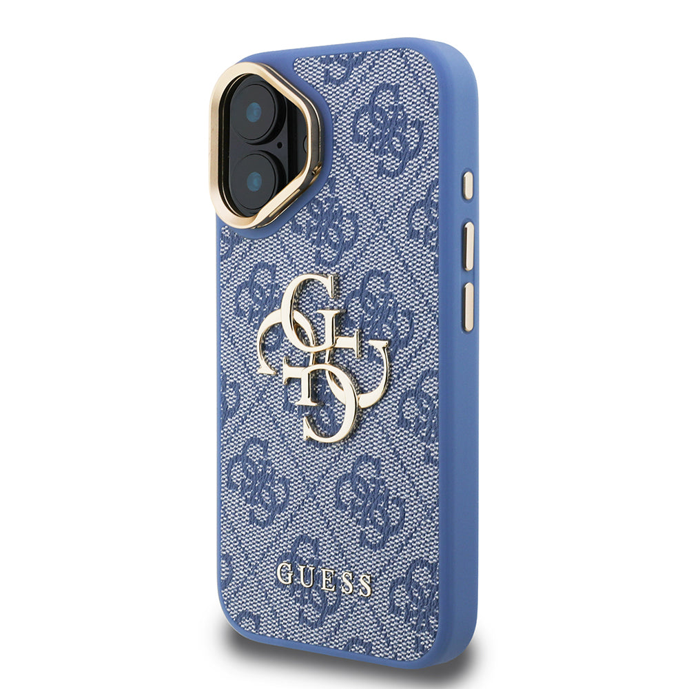 Apple iPhone 16 Kılıf Guess Orjinal Lisanslı PU Deri 4G Desenli Metal Büyük 4G ve Yazı Logolu Kamera Standlı Kapak Kahverengi