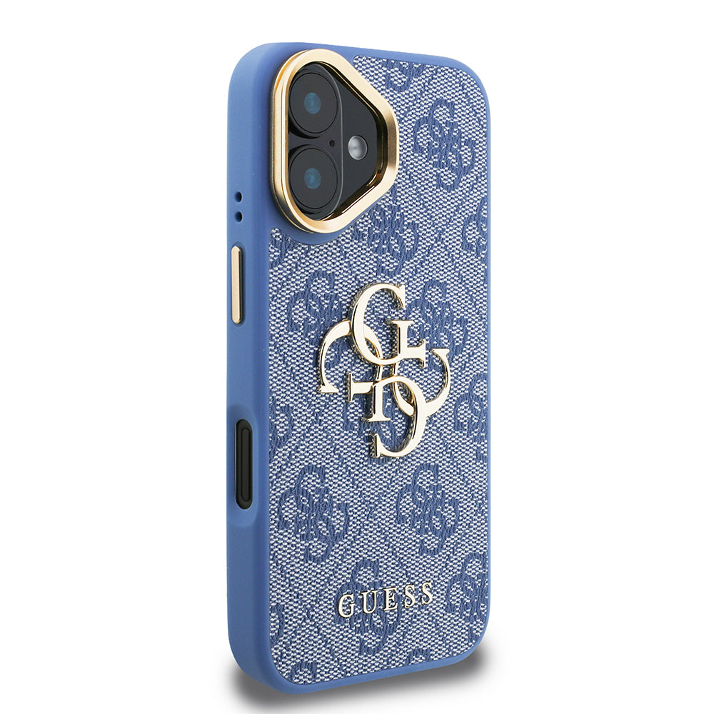 Apple iPhone 16 Kılıf Guess Orjinal Lisanslı PU Deri 4G Desenli Metal Büyük 4G ve Yazı Logolu Kamera Standlı Kapak Pembe