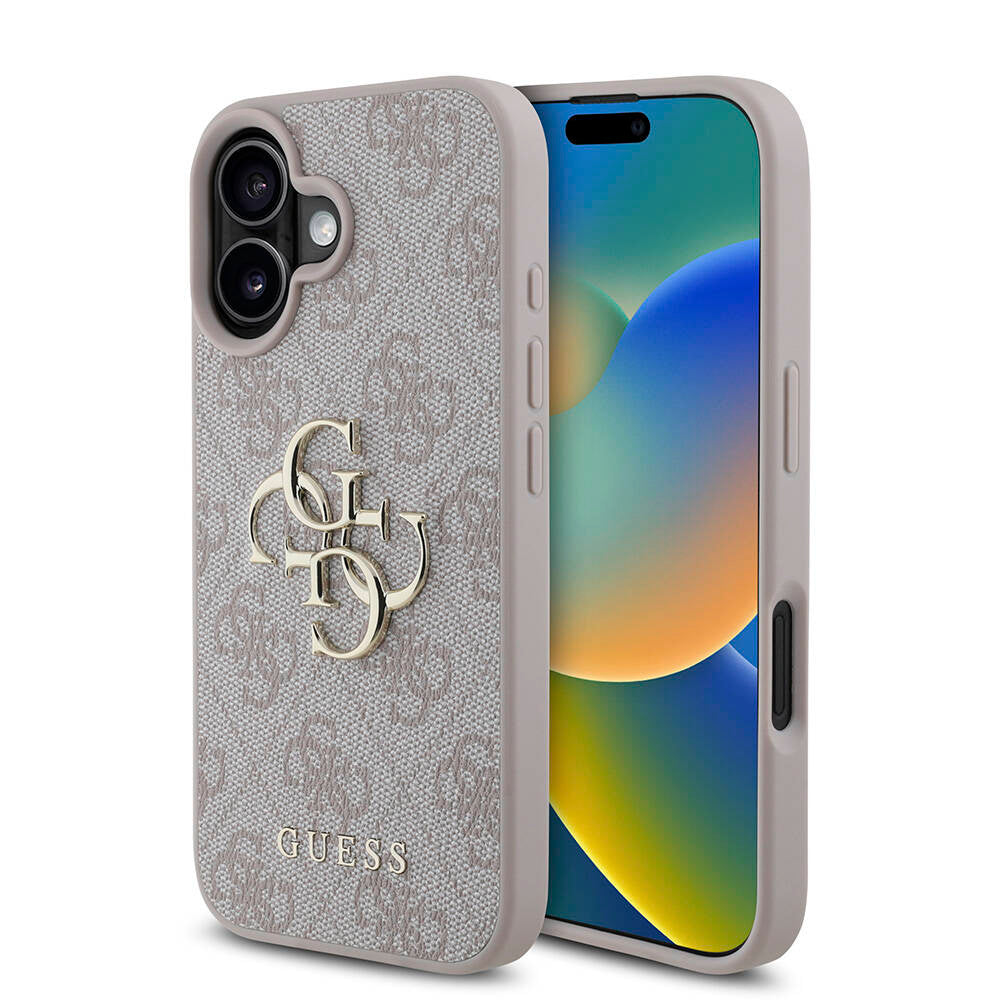 Apple iPhone 16 Kılıf Guess Orjinal Lisanslı PU Deri 4G Desenli Metal Büyük 4G ve Yazı Logolu Kapak