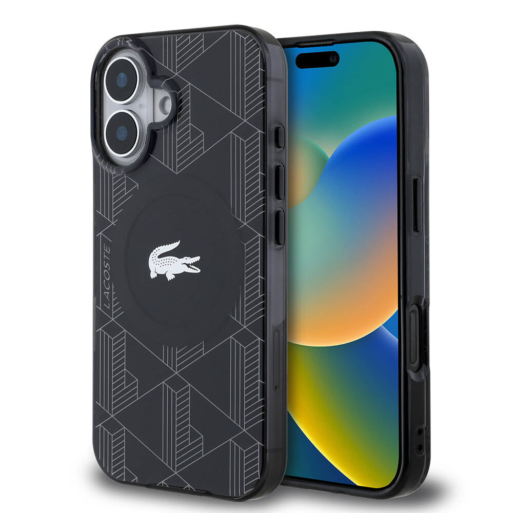 iPhone 16 Kılıf Lacoste Orjinal Lisanslı Magsafe Şarj Özellikli IML Baskılı Gümüş Timsah Logolu Monogram Kılıf Yeşil