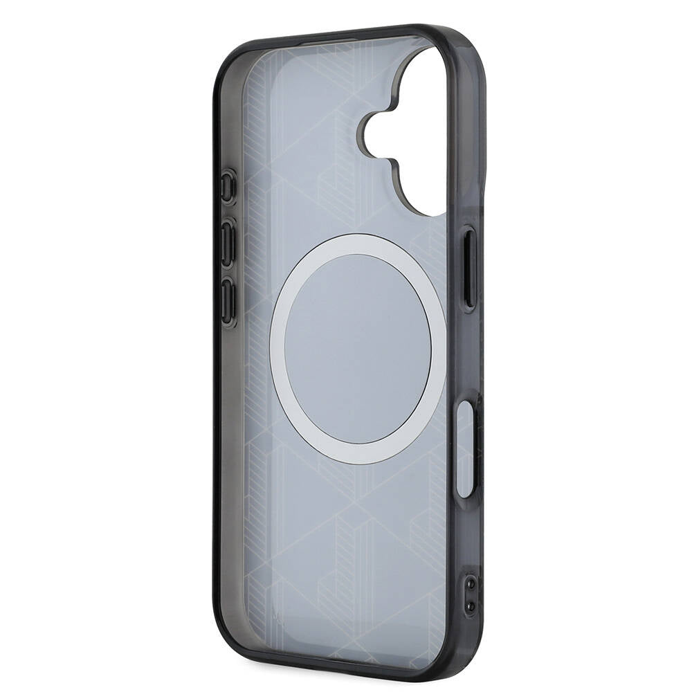 iPhone 16 Kılıf Lacoste Orjinal Lisanslı Magsafe Şarj Özellikli IML Baskılı Gümüş Timsah Logolu Monogram Kılıf Lacivert