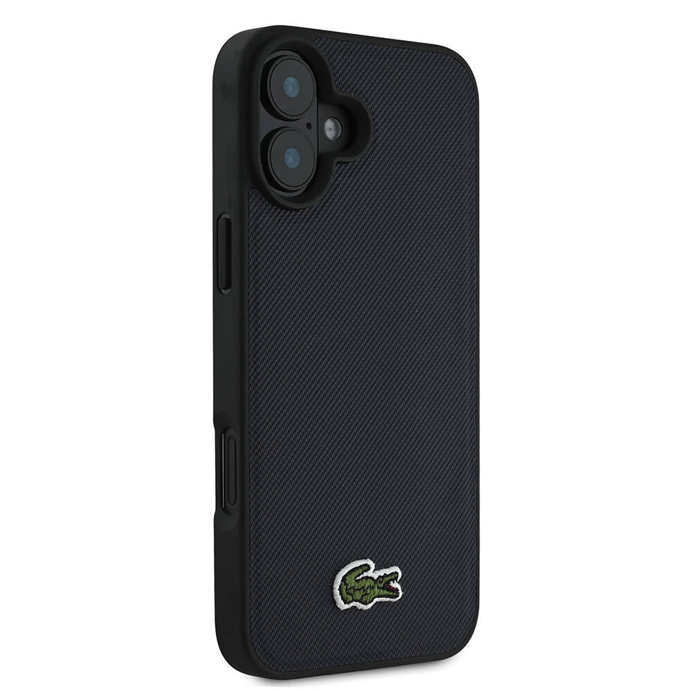 iPhone 16 Kılıf Lacoste Orjinal Lisanslı PU Pike Desenli Arka Yüzey İkonik Timsah Dokuma Logolu Kılıf Siyah