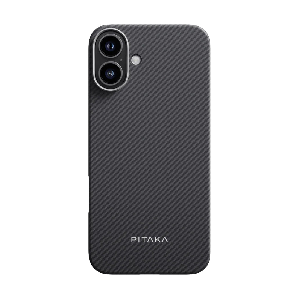 iPhone 16 Kılıf Magsafe Şarj Özellikli 600D Aramid Fiber Pitaka Ultra-Slim Classic Serisi Black-Grey Twill Kılıf Siyah