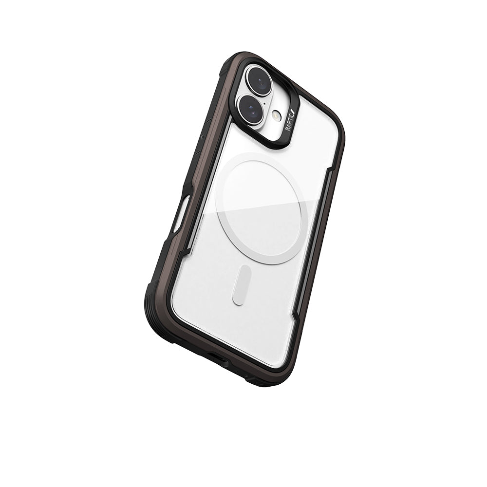 Apple iPhone 16 Kılıf M-safe Şarj Özellikli Airbagli Raptic Shield Serisi Şeffaf Arka Yüzey Kapak Kahverengi