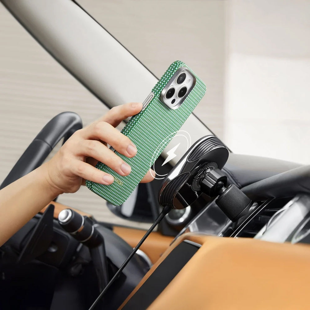 iPhone 16 Kılıf Magsafe Şarj Özellikli Aramid Fiber Pitaka Ultra-Slim Classic Serisi Forest Green Kılıf Yeşil