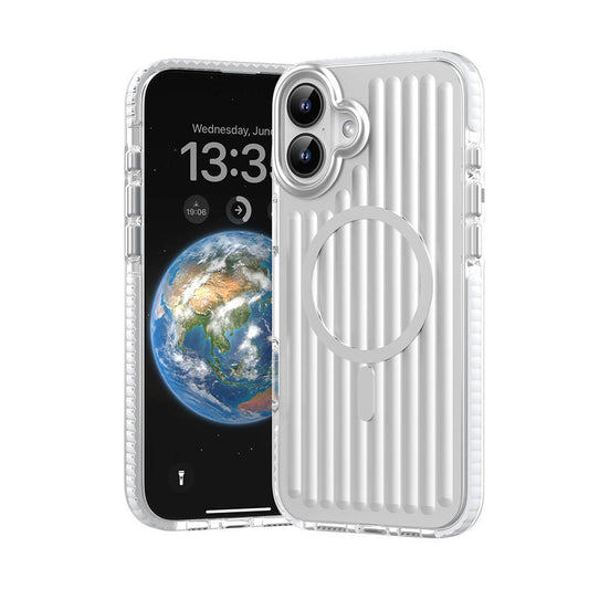 iPhone 16 Kılıf Magsafe Şarj Özellikli Oyuklu Tasarım Mutural Bumpy Clear Kılıf Gümüş