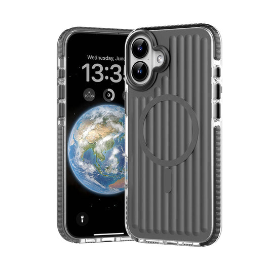 iPhone 16 Kılıf Magsafe Şarj Özellikli Oyuklu Tasarım Mutural Bumpy Clear Kılıf Gri