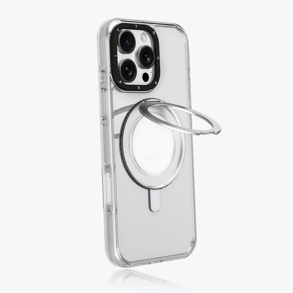 iPhone 16 Kılıf Magsafe Şarj Özellikli Parmak Ring Standlı Youngkit Pivot Serisi Kılıf Şeffaf