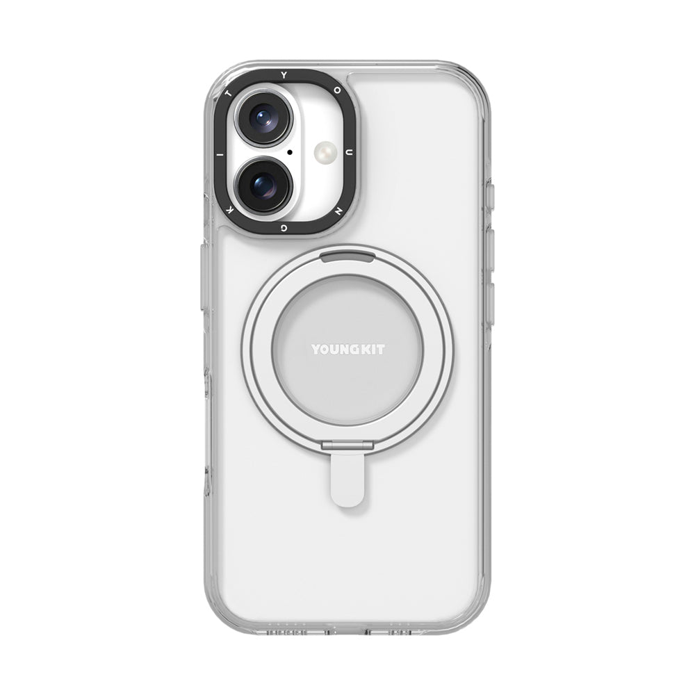 iPhone 16 Kılıf Magsafe Şarj Özellikli Parmak Ring Standlı Youngkit Pivot Serisi Kılıf Şeffaf