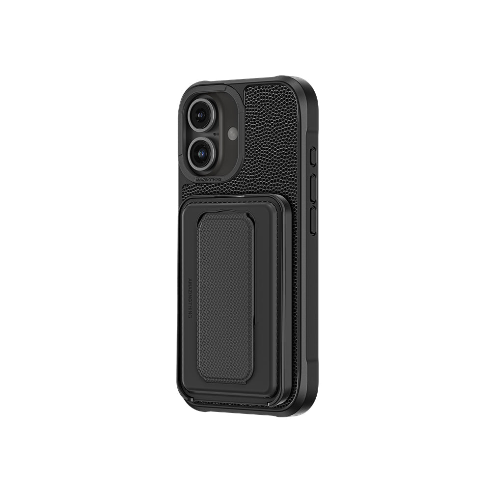 iPhone 16 Kılıf Magsafe Şarj Özellikli Standlı Kartlıklı Set Amazingthing Glamour Luxe Serisi Kılıf Siyah