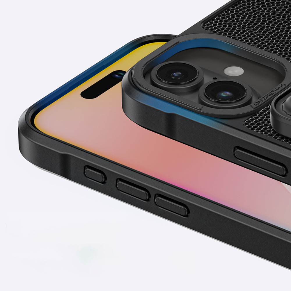 iPhone 16 Kılıf Magsafe Şarj Özellikli Standlı Kartlıklı Set Amazingthing Glamour Luxe Serisi Kılıf Siyah