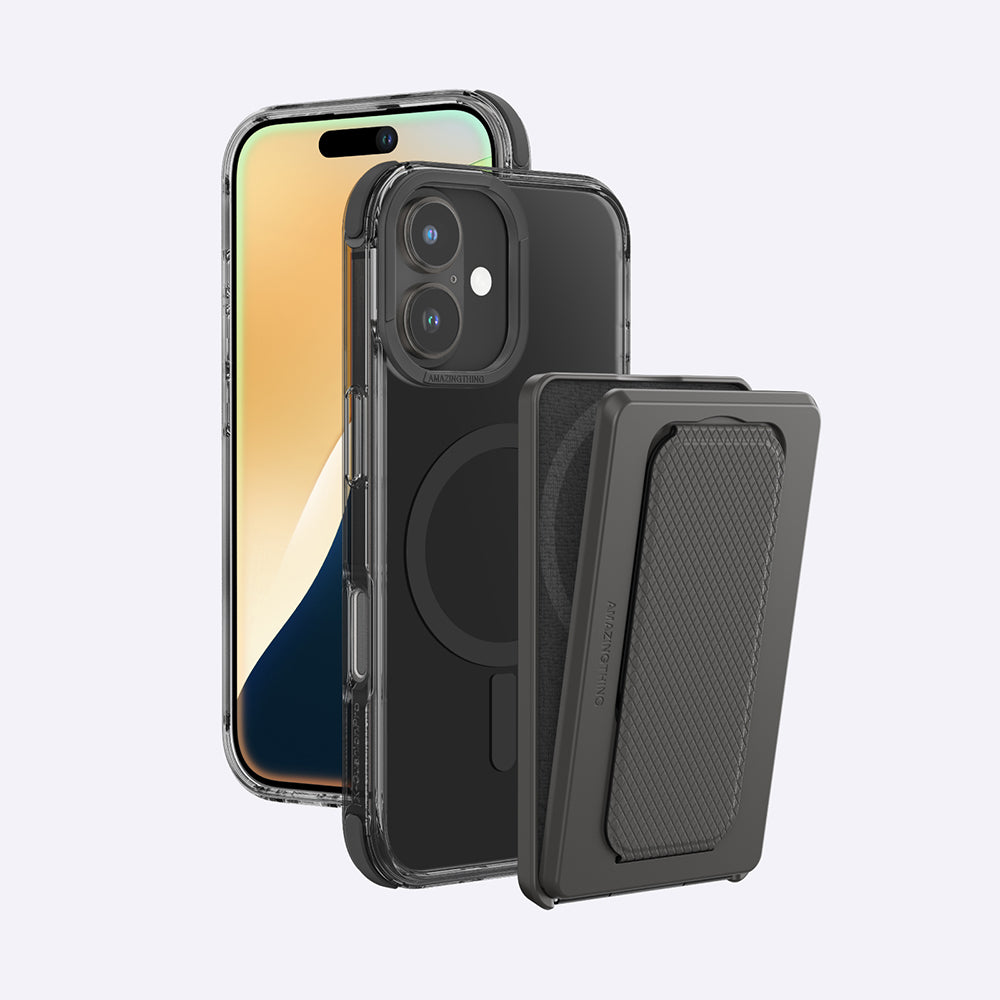 iPhone 16 Kılıf Magsafe Şarj Özellikli Standlı Kartlıklı Set Amazingthing Omni Adventure Serisi Kılıf Siyah