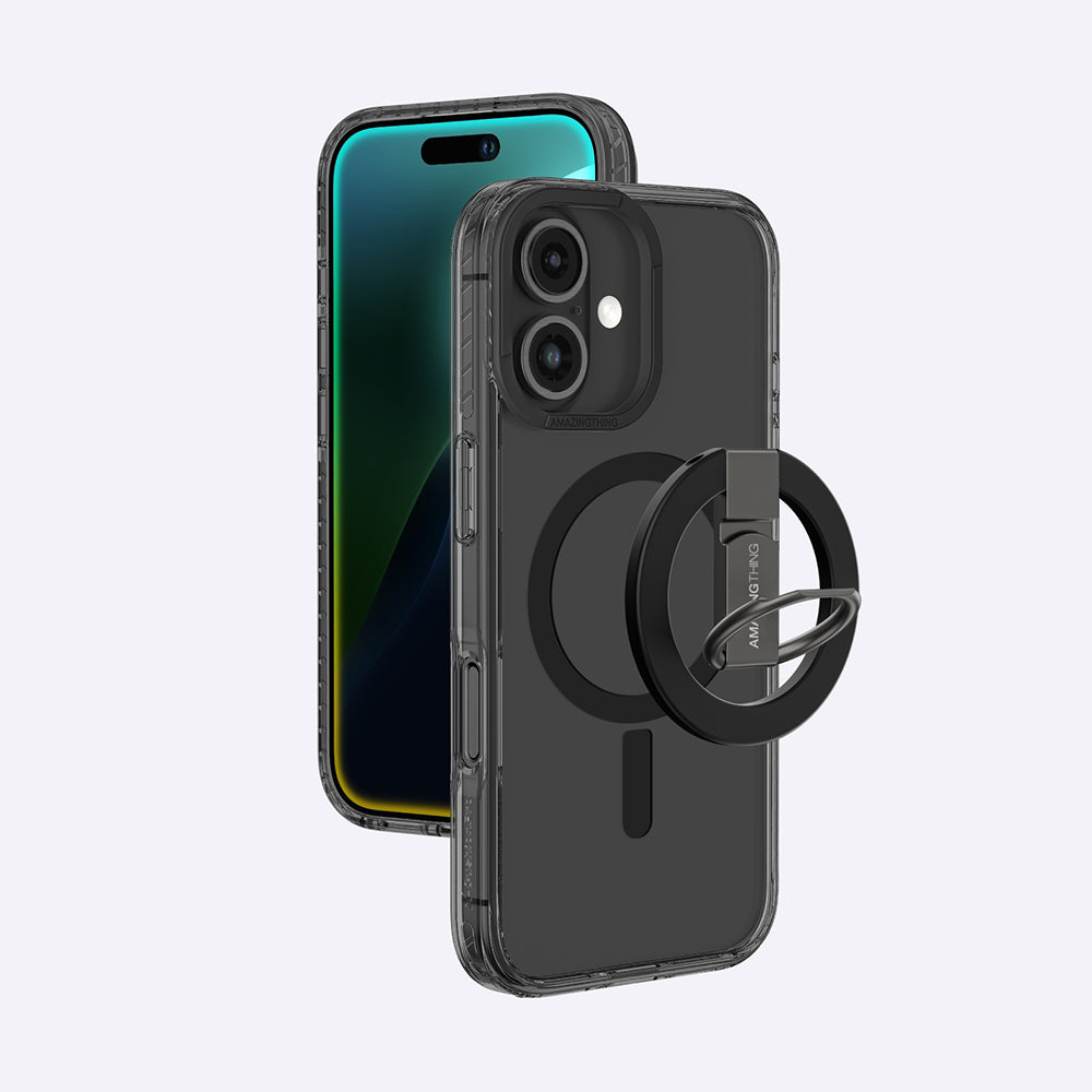 iPhone 16 Kılıf Magsafe Şarj Özellikli Yüzük Standlı Amazingthing Titan Pro Serisi Kılıf Pembe