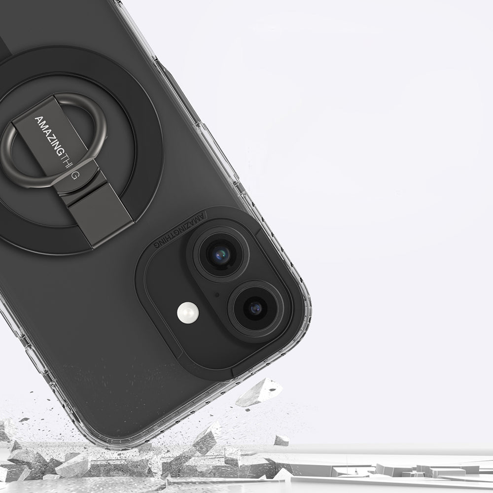 iPhone 16 Kılıf Magsafe Şarj Özellikli Yüzük Standlı Amazingthing Titan Pro Serisi Kılıf Siyah