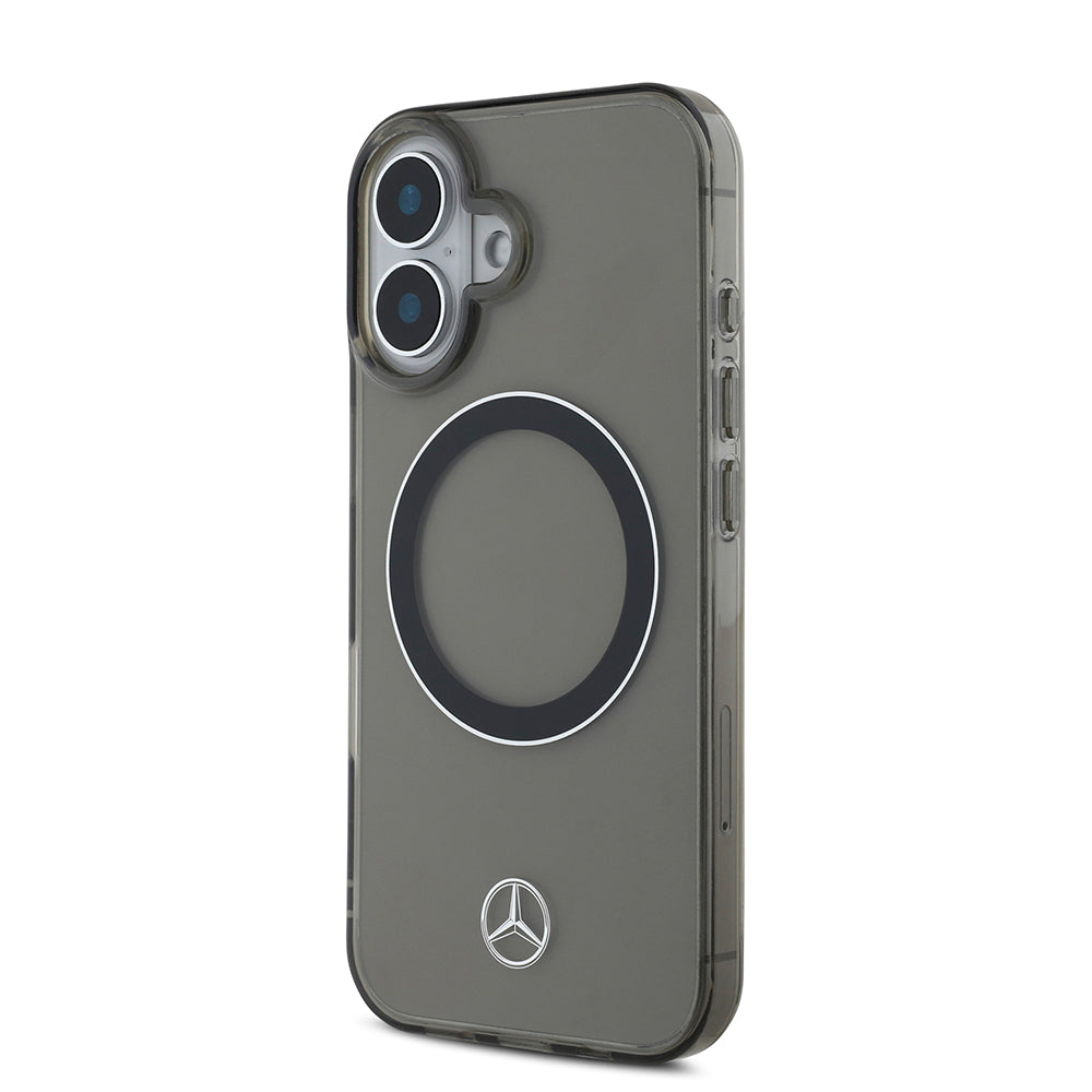 iPhone 16 Kılıf Mercedes Benz Orjinal Lisanslı Magsafe Şarj Özellikli Saydam Yüzey Silver Ring Kılıf Siyah