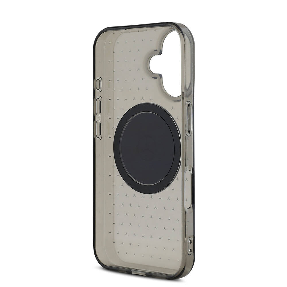 iPhone 16 Kılıf Mercedes Benz Orjinal Lisanslı Magsafe Şarj Özellikli Yıldız Desenli Transparan Kılıf Siyah