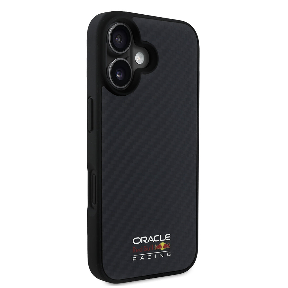 Apple iPhone 16 Kılıf Redbull Orjinal Lisanslı M-safe Şarj Özellikli Karbon Fiber Tasarımlı Parlayan Logolu Kapak Siyah