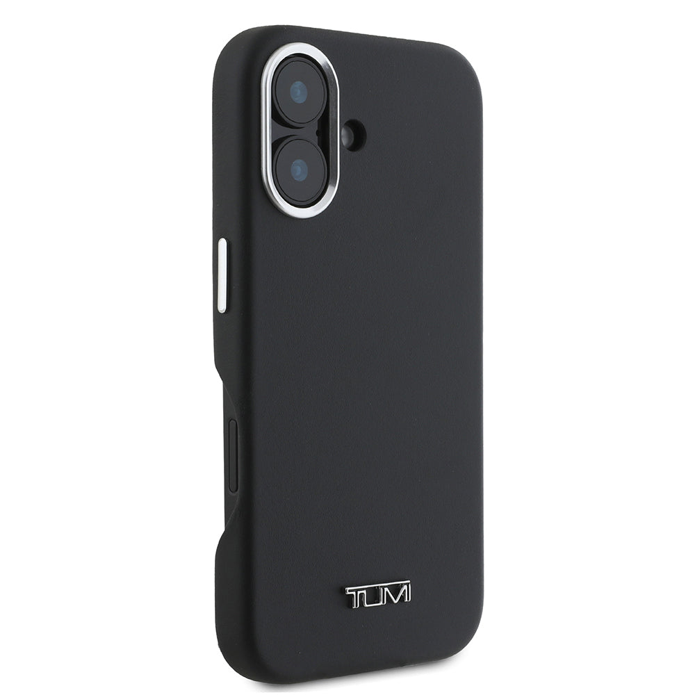 Apple iPhone 16 Kılıf TUMI Orjinal Lisanslı M-safe Şarj Özellikli Metal Yazı Logolu PU Deri Kapak Siyah