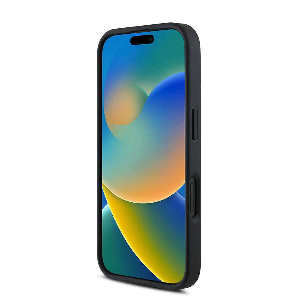 iPhone 16 Plus Kılıf DKNY Orjinal Lisanslı Magsafe Şarj Özellikli Metal Logolu PU Deri Grained Kılıf Siyah