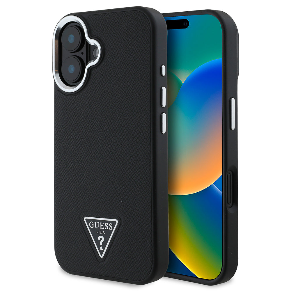 Apple iPhone 16 Plus Kılıf Guess Orjinal Lisanslı M-safe Şarj Özellikli Grained Triangle Kapak