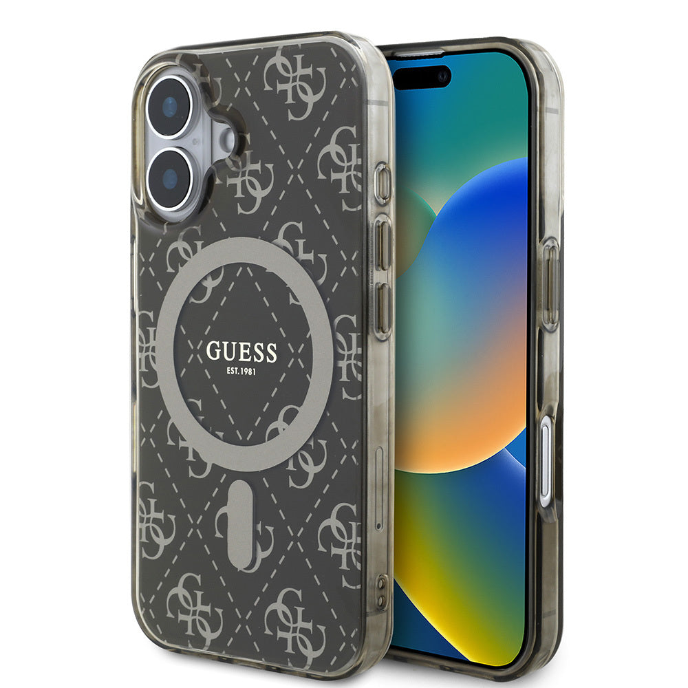 Apple iPhone 16 Plus Kılıf Guess Orjinal Lisanslı M-safe Şarj Özellikli IML Baskılı Klasik Logolu 4G Desenli Kapak