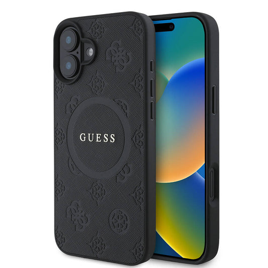 Apple iPhone 16 Plus Kılıf Guess Orjinal Lisanslı M-safe Şarj Özellikli Yazı Logolu Saffiano Peony Kapak