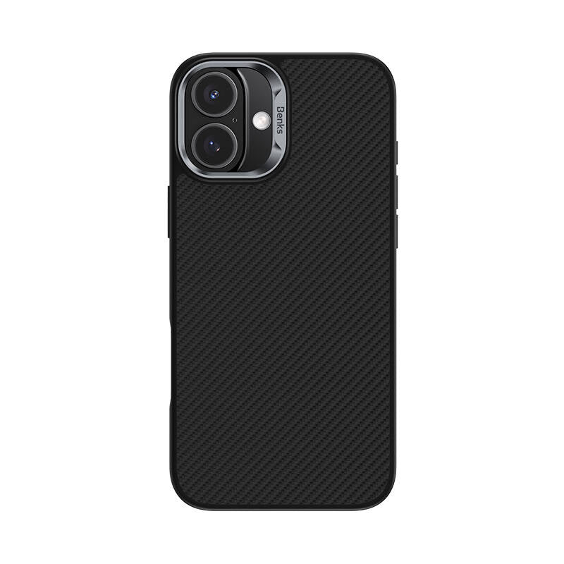 Apple iPhone 16 Plus Kılıf Karbon Fiber M-safe Şarj Özellikli Benks Hybrid ArmorPro 600D Kevlar Kapak