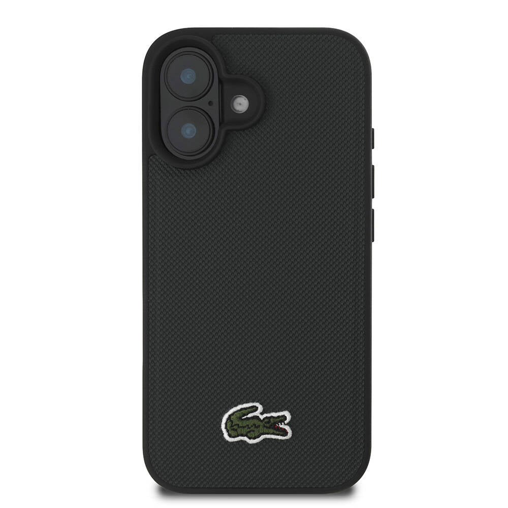 iPhone 16 Plus Kılıf Lacoste Orjinal Lisanslı PU Pike Desenli Arka Yüzey İkonik Timsah Dokuma Logolu Kılıf Koyu Yeşil