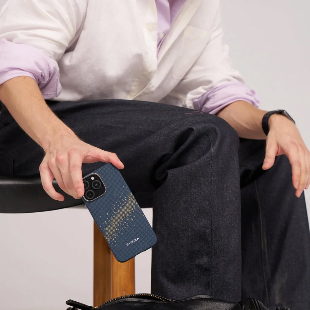 iPhone 16 Plus Kılıf Magsafe Şarj Özellikli Aramid Fiber Pitaka Tactile Woven Starpeak Serisi Milky Way Galaxy Kılıf Mavi