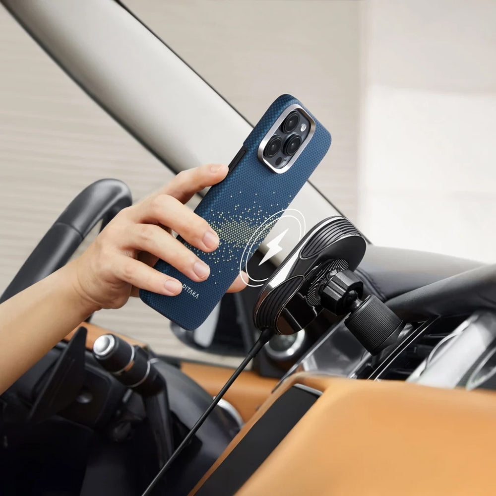 iPhone 16 Plus Kılıf Magsafe Şarj Özellikli Aramid Fiber Pitaka Tactile Woven Starpeak Serisi Over The Horizon Kılıf Mavi