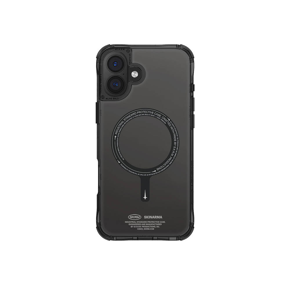 iPhone 16 Plus Kılıf Magsafe Şarj Özellikli Şeffaf Airbag Tasarımlı Skinarma Saido Kılıf Siyah